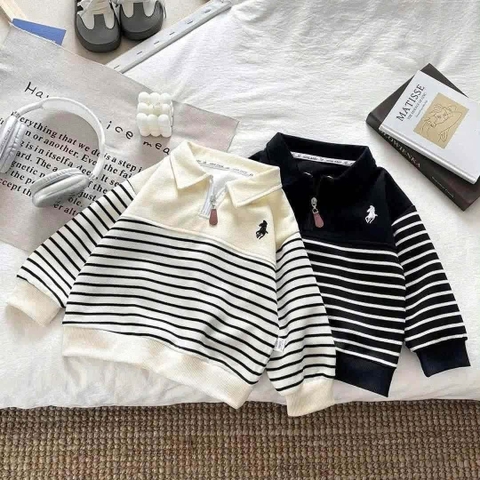 Áo nỉ polo thêu ngựa 2 màu be và đen