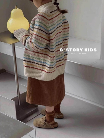 Áo Cardigan len kẻ ngang sắc màu bé gái