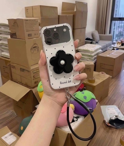 Combo 3 món ốp case hoa chấm bi (ốp + charm+ dây)