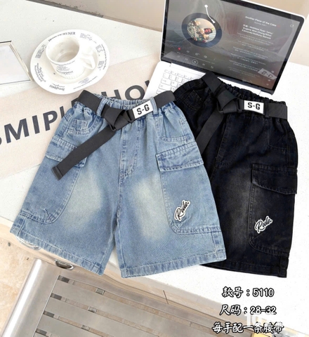 Quần short jean cho bé trai thêu 6 mẫu màu xanh và đen