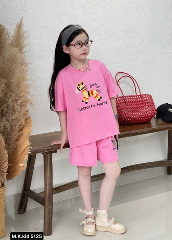 Bộ cộc tay Kunkun Kids thêu ngựa Your 2026 2 màu đỏ, hồng bé gái