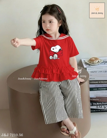 Bộ cộc tay Snoopy áo ĐỎ thủy thủ mix quần dài kẻ sọc Jam&Jenny
