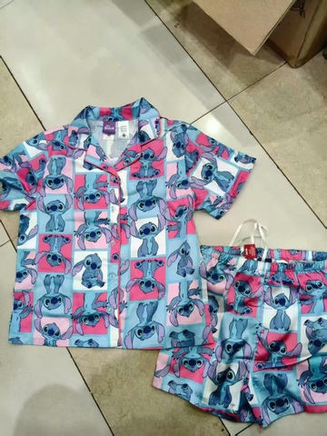 Bộ pyjama Stitch xanh cộc tay size đại bé gái