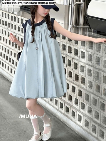 Váy bí sát nách xanh dương viền đen Munaya Studio