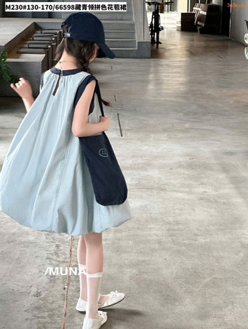 Váy bí sát nách xanh dương viền đen Munaya Studio