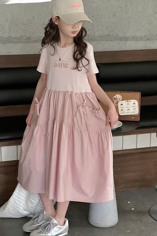 Váy cộc tay cotton túi hộp màu hồng tro DHW hãng Munaya Studio