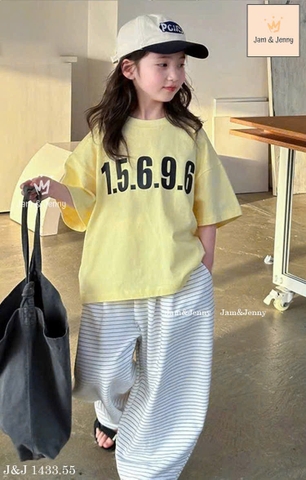 Bộ cộc tay Jam&Jenny 1.5.6.9.6 2 màu hồng và vàng phối quần suông kẻ