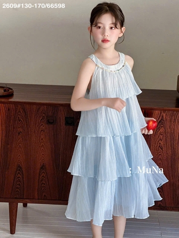 Váy maxi cổ yếm voan 4 tầng hãng Munaya Studio 2 màu xanh và vàng