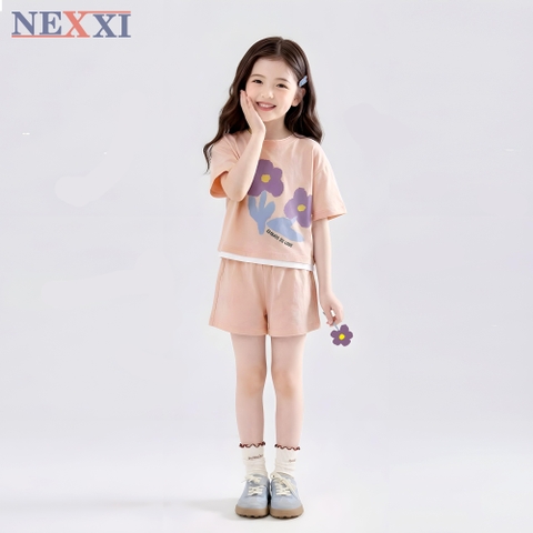 Bộ cộc tay quần sooc hồng cam NEXXI Flower in love hoa tím