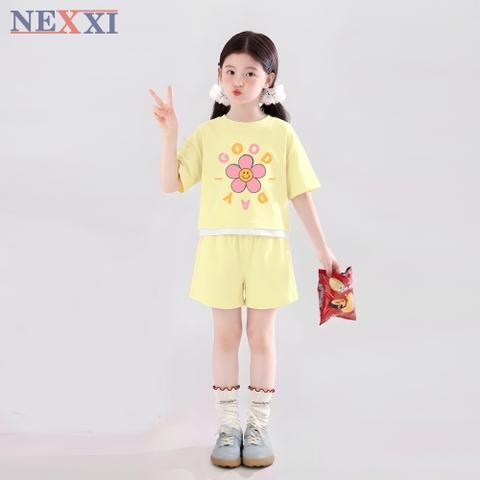 Bộ cộc tay quần sooc vàng NEXXI Good day hoa hồng