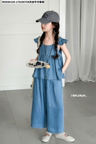 Bộ denim áo cánh tiên quần suông size đại