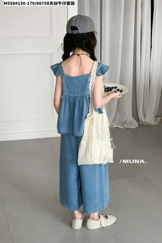 Bộ denim áo cánh tiên quần suông size đại