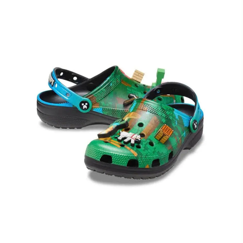 Dép crocs Minecraft Xanh phối quai loang charm có đèn