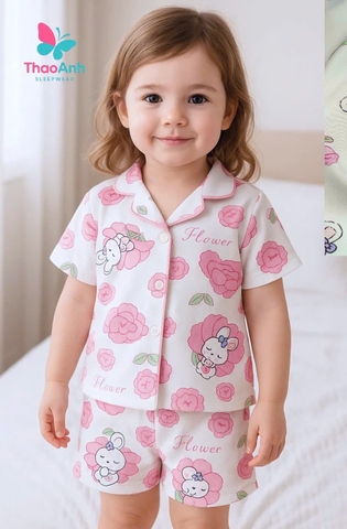 Bộ pijama bé gái vải lụa 3D mềm mại họa tiết thỏ bông cực dễ thương | Đồ ngủ trẻ em cao cấp, thoáng mát