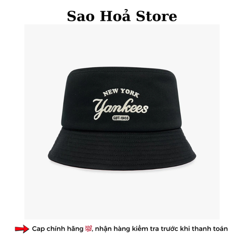 Mũ Bucket MLB Chữ thêu - Đen