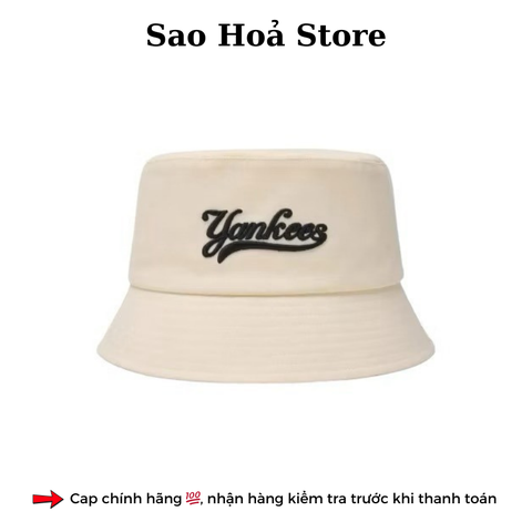 Mũ Bucket MLB Logo Thêu - Kem