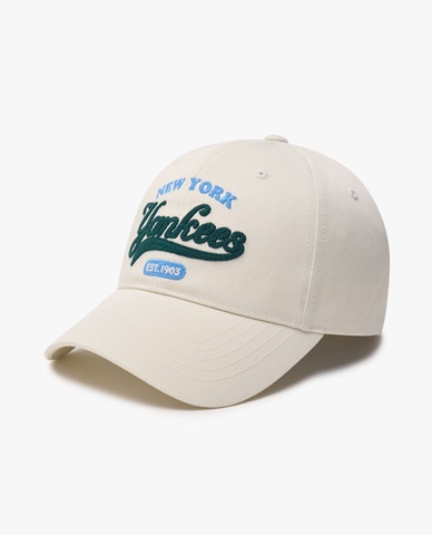 Mũ MLB Jeans Chữ Thêu - Trắng Xanh Lá
