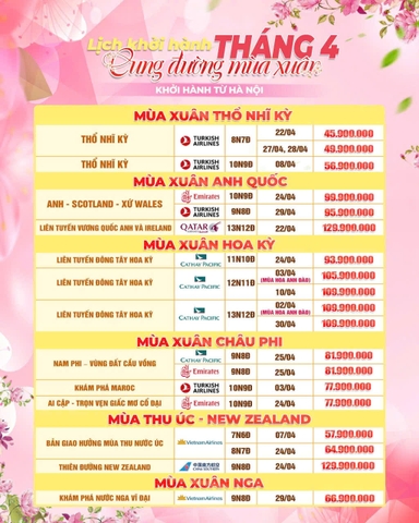 HOT DEAL KHỞI HÀNH THÁNG 4 TỪ HÀ NỘI DU XUÂN