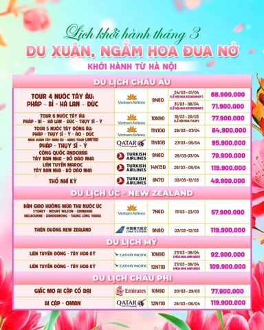 HOT DEAL KHỞI HÀNH THÁNG 3 TỪ HÀ NỘI DU XUÂN