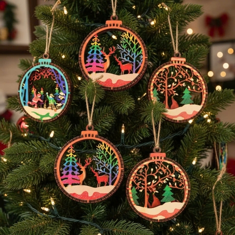 (10 cái/ hộp)  Halom đồ decor Trang trí giáng sinh Noel bằng gỗ