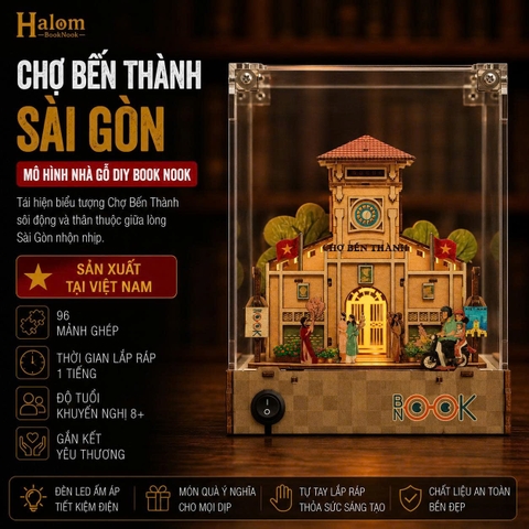 Mô Hình Book Nook DIY Halom Chợ Bến Thành Sài Gòn Có Đèn LED