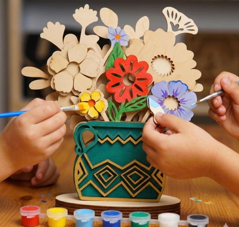 Lọ Hoa Gỗ DIY Tô Màu Halom Bộ Lắp Ghép Sáng Tạo Decor Bàn Học, Bàn Làm Việc