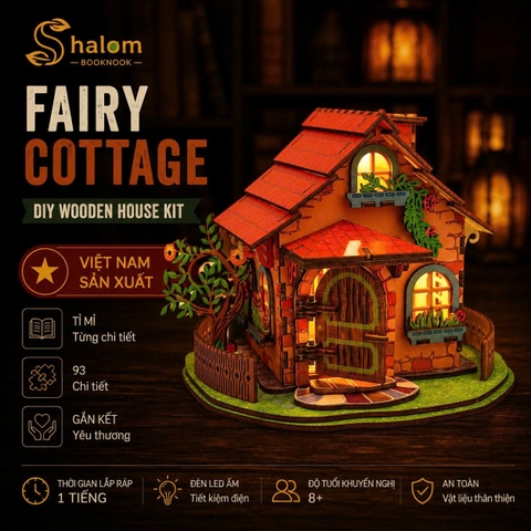 Halom DIY Nhà Cổ Tích Đèn Led - Mô Hình Nhà Gỗ Lắp Ráp, Decor Góc Học Tập, Quà Tặng Sáng Tạo