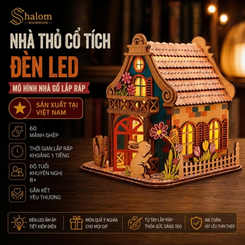 Halom DIY Nhà Thỏ Cổ Tích Đèn Led - Mô Hình Nhà Gỗ Lắp Ráp, Decor Bàn Học, Quà Tặng Sáng Tạo