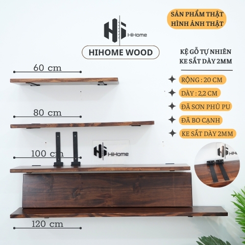 KỆ GỖ TREO TƯỜNG MÀU NÂU RUSTIC KÈM PASS KGT008