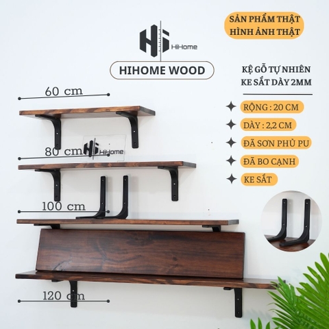KỆ GỖ TREO TƯỜNG MÀU NÂU RUSTIC KÈM PASS KGT010
