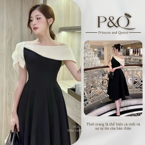 Đầm váy xòe trễ vai phối nơ sang trọng, phong cách tiểu thư quý phái | vd72