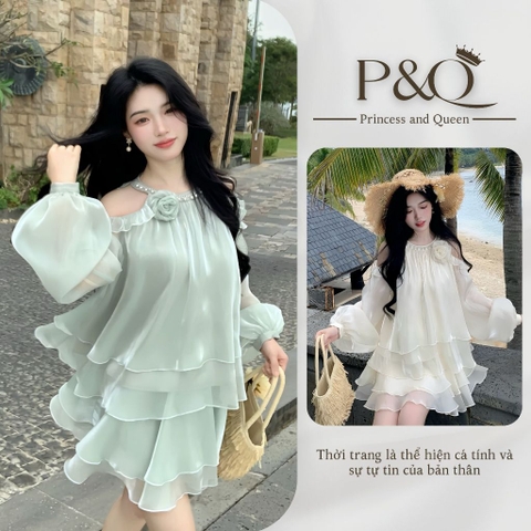 Đầm babydoll trễ vai tầng bồng bềnh, phong cách tiểu thư ngọt ngào | vd73