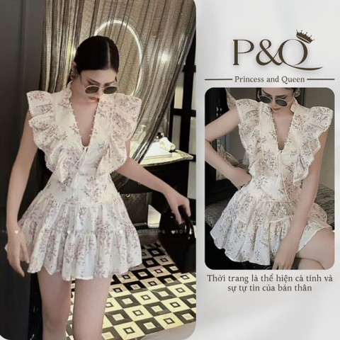 Đầm váy xòe chân váy mini vải hoa nhí xô thêu đục lỗ có bigsize | vd5