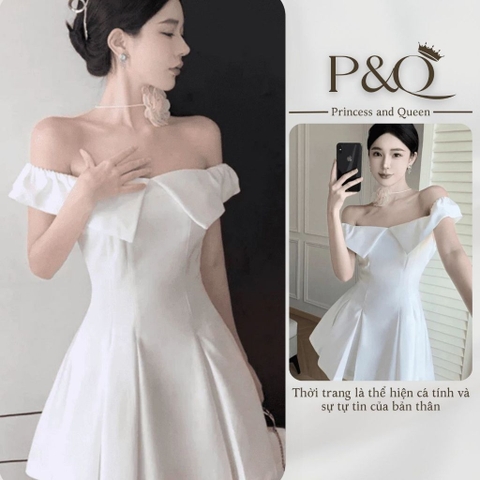 Đầm váy xòe chân váy mini xếp ly trễ vai vải goothun có bigsize | vd39