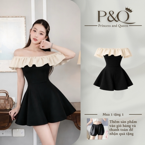 Váy Đầm Tiểu Thư Dáng Ngắn Cúp Ngực Trễ Vai Phối Bèo Trắng Ôm Eo Sexy | Vd110