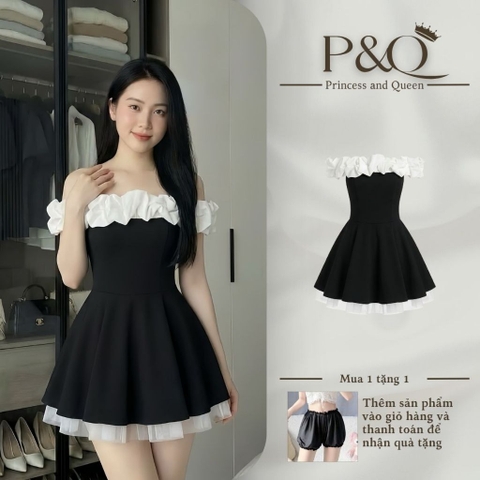 Đầm Trễ Vai Dáng Ngắn Phối Bèo Trắng Sang Chảnh Ôm Eo Tôn Dáng Tiểu Thư Sang Trọng | vd120