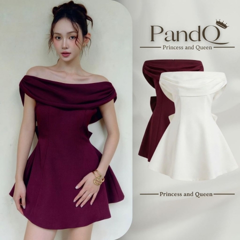 Váy Trễ Vai Hở Lưng Nơ Sau Lưng Đầm Xòe Cao Cấp Phong Cách Tiểu Thư Sang Chảnh | vd121
