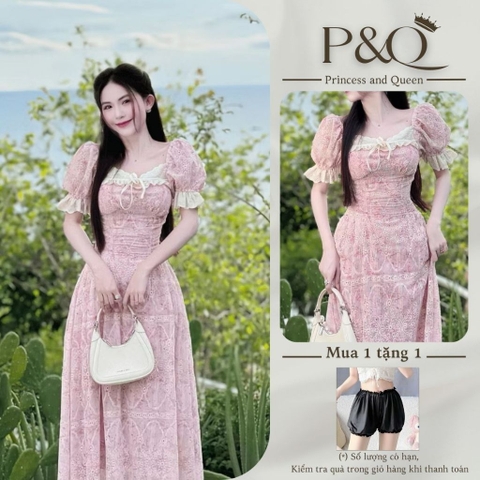 Đầm váy xòe maxi tay bồng hai lớp vải hoa thêu đục lỗ có bigsize | vd35