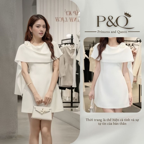 Đầm Tiểu Thư Cổ Giả Vắt Vai Đính Hoa Dáng Chữ A Màu Trắng Hoặc Hồng Thanh Lịch Dịu Dàng | vd101