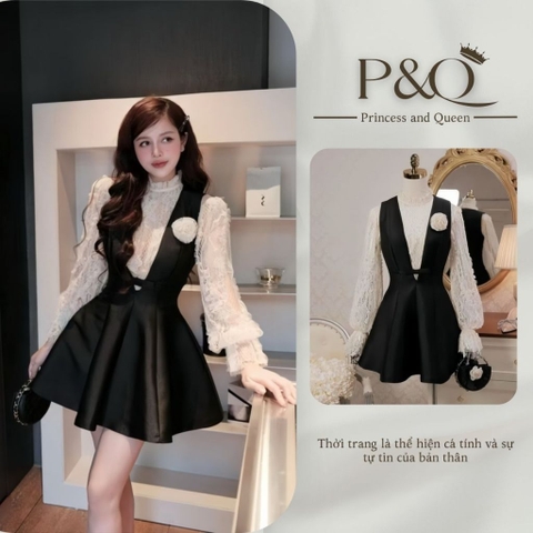 Set Váy Nữ Tiểu Thư Váy Yếm Ôm Eo Dáng Xòe Xin Xắn Thanh Lịch Công Sở | set35