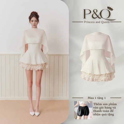 Đầm váy xoè mini trên đầu gối xếp tầng kèm áo choàng ngoài sang trọng dịu dàng | vd97