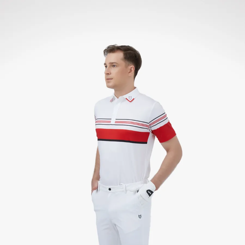 ÁO GOLF HANDEE TRẮNG PHỐI SỌC NGANG ĐỎ