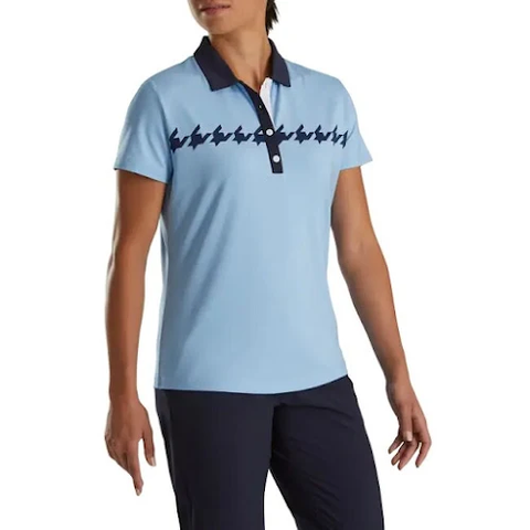 Áo Footjoy Cap Sleeve Houndstooth Print Shirt Blue