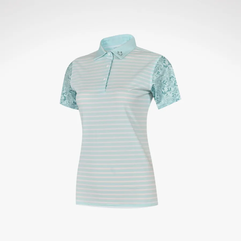 Áo golf nữ HGF tay ngắn xanh ngọc phối hoa văn trụ cổ