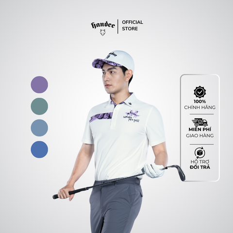 ÁO POLO NGẮN TAY HANDEE PRO GOLF HỌA TIẾT LÁ CÂY SỌC NGANG - màu tím