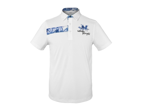 ÁO POLO NGẮN TAY HANDEE PRO GOLF HỌA TIẾT LÁ CÂY SỌC NGANG - màu trắng xanh