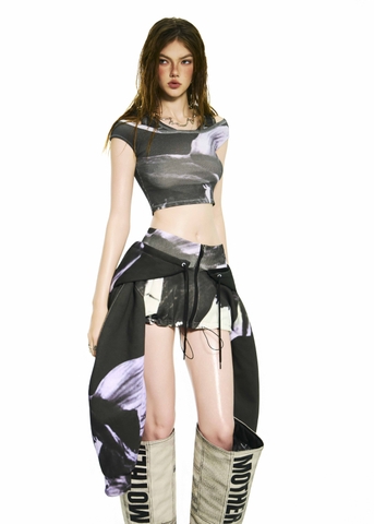 BONG Purple Blooms Cold Shoulder Top