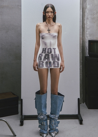 RAW Text Printed Strapless Dress