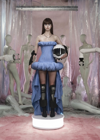 LABEL Puffy Hem and Bust Striped Layering Dress