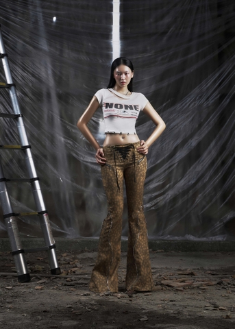 NONE Printed Lace Up Flared Jean